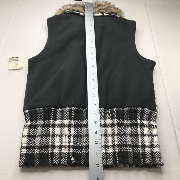 Derek Heart Women's Medium Vest Black And White Plaid Faux Fur Collar New - Picture 11 of 13